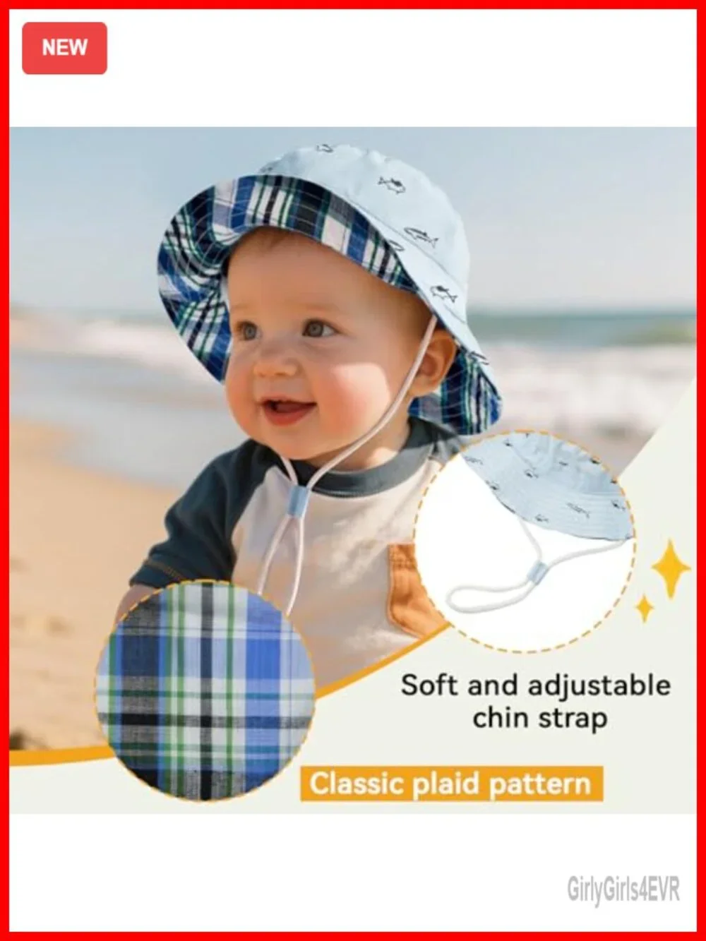 UPF 50+ Sun Hat Wide Brim Bucket Hat for Toddler Baby Summer Beach